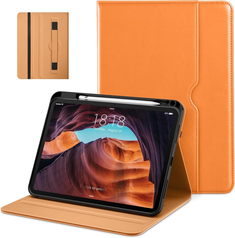DTTO for iPad (A16) 11th Generation Case 11 Inch 2025, iPad 10th Generation Case 10.9 Inch 2022, Premium Leather Business Folio Stand Cover with Pencil Holder - Auto Wake/Sleep, Orange - Image 1